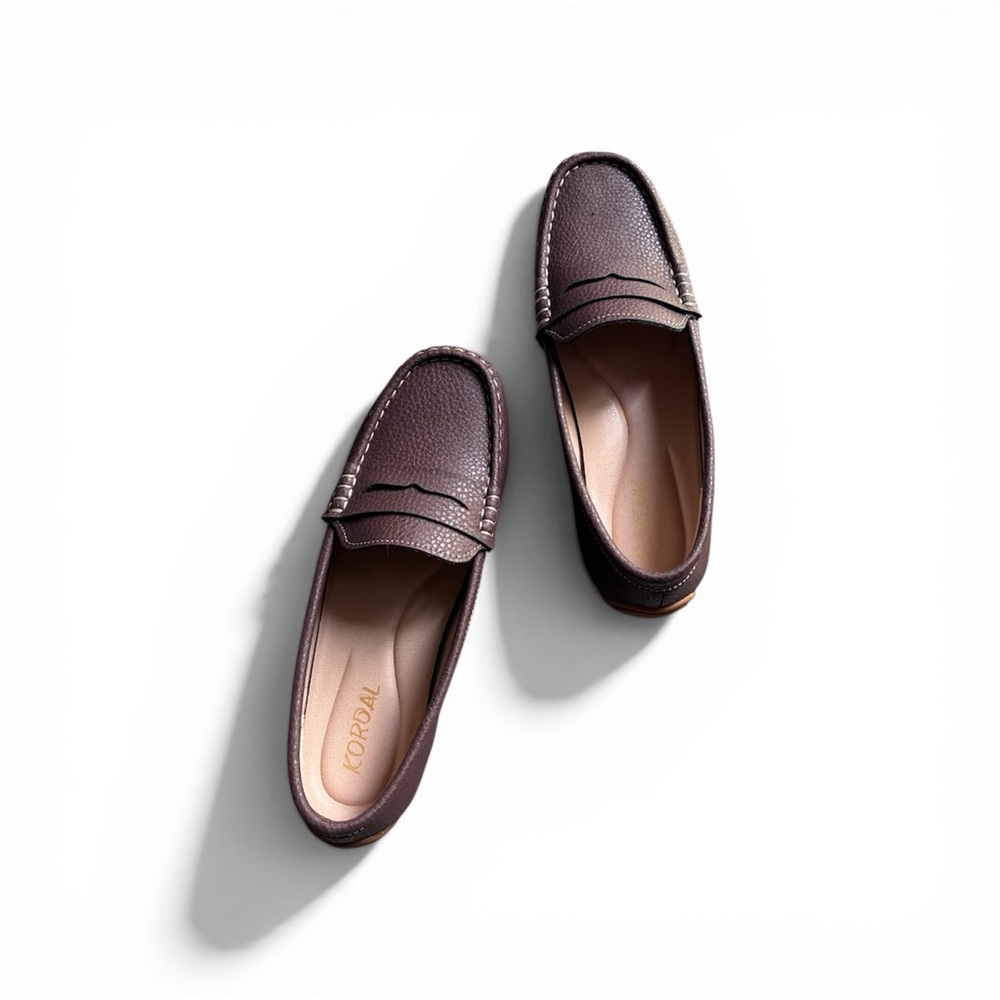 Women's Brown Leather Penny Loafers - Classic Slip-On Flats